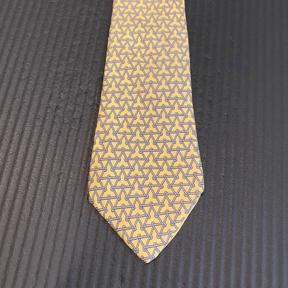 Hermes Paris Mens Tie Geometric Pattern Silk Yellow 7453 HA - Picture 1 of 5